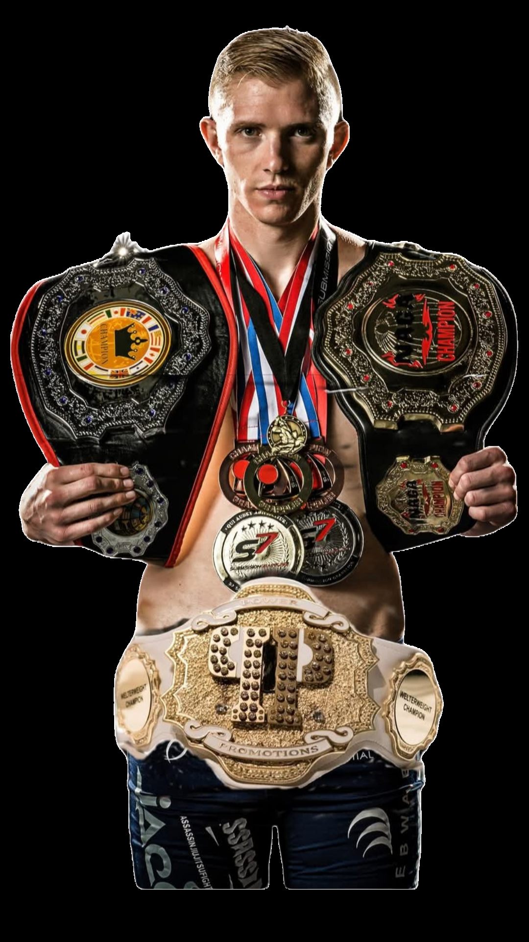 Championship belts and medals from the Power camp