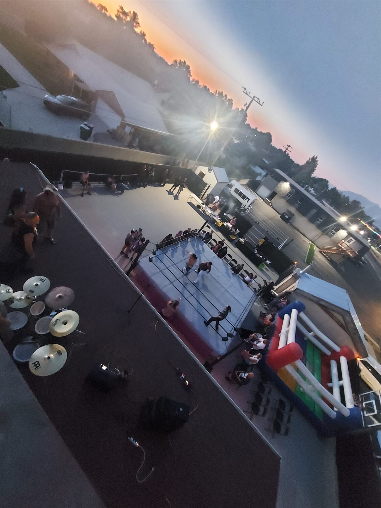 An outdoor card at sunset